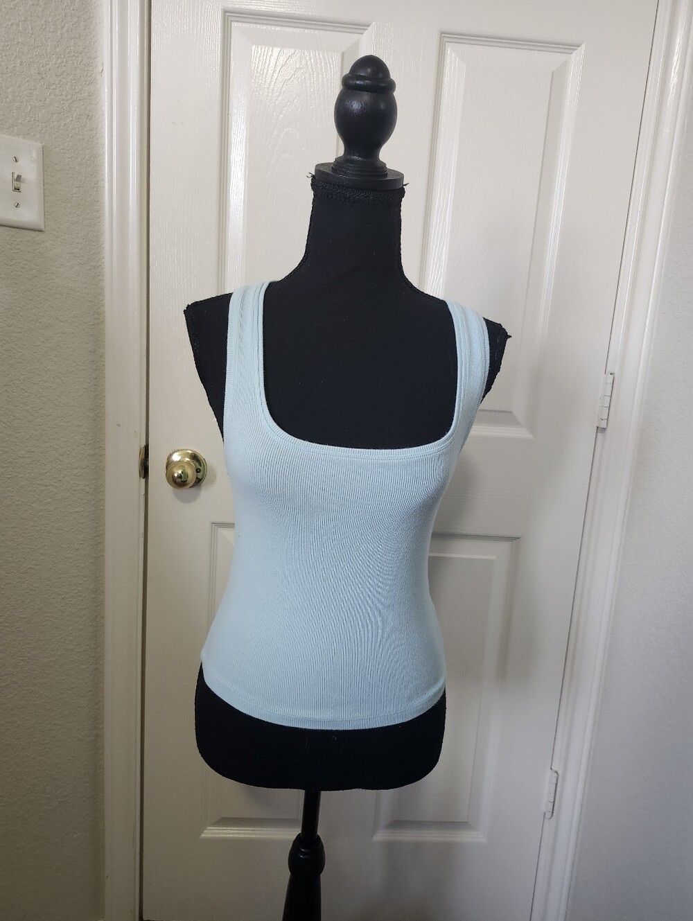 American Eagle Outfitters Light Blue Ribbed Square Neck Tank